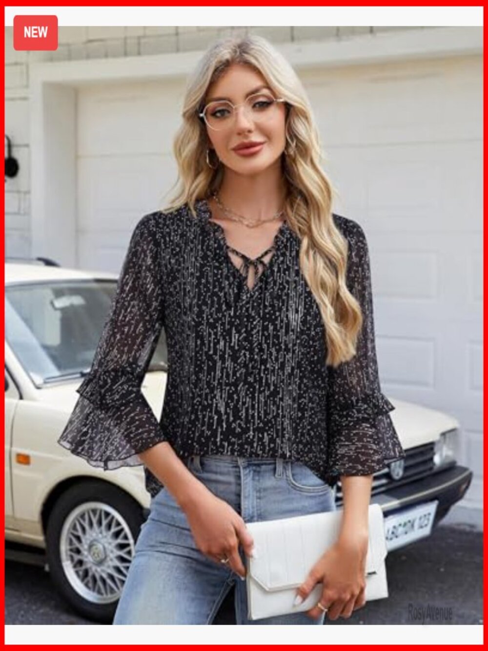 Elegant 3/4 Sleeve V-Neck Ruffle Blouse Tunics Work Shirt - Picture 5 of 7